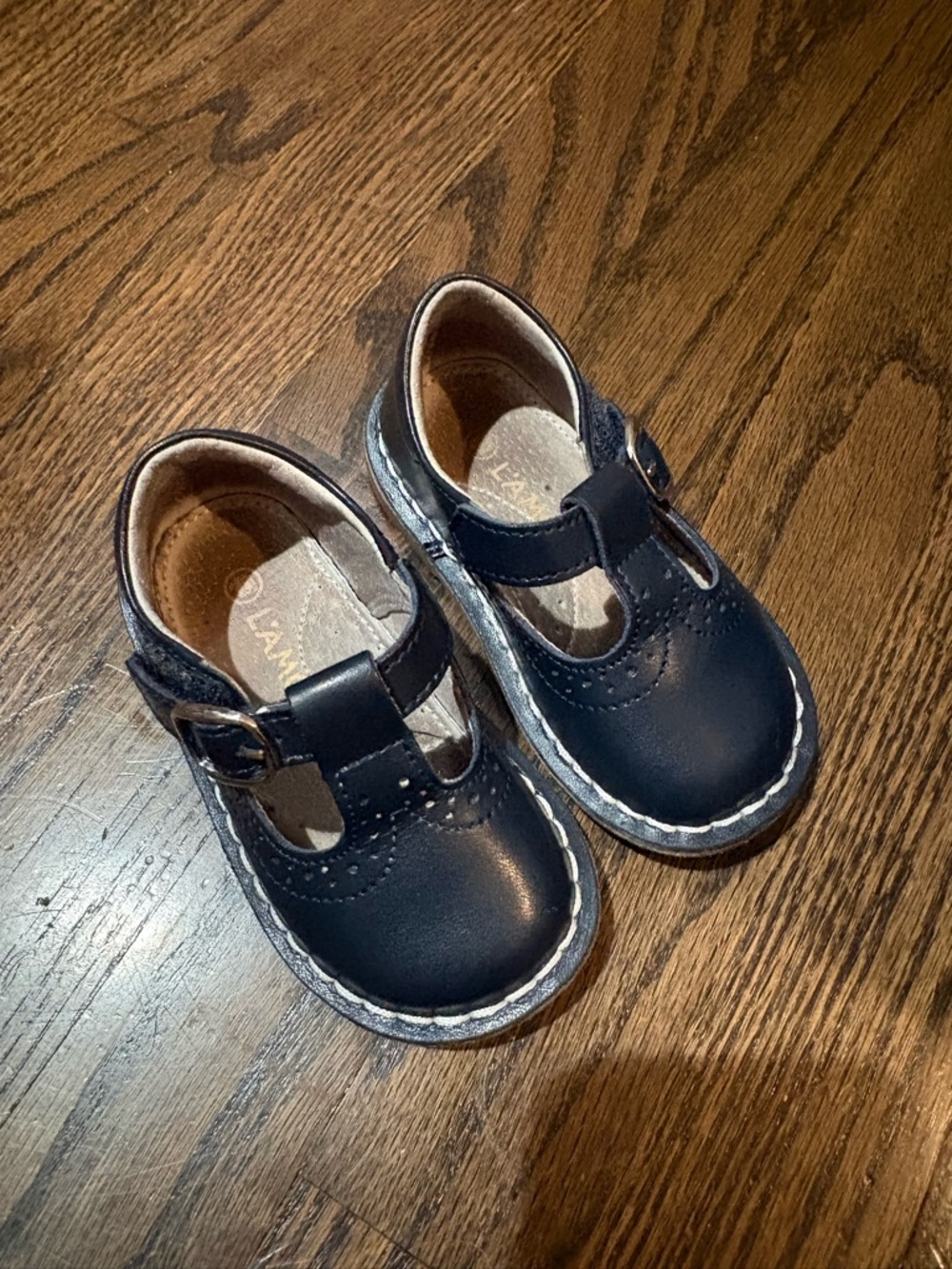 L'Amour Frances T-Strap Navy Leather Mary Jane Shoes 5 M Walker